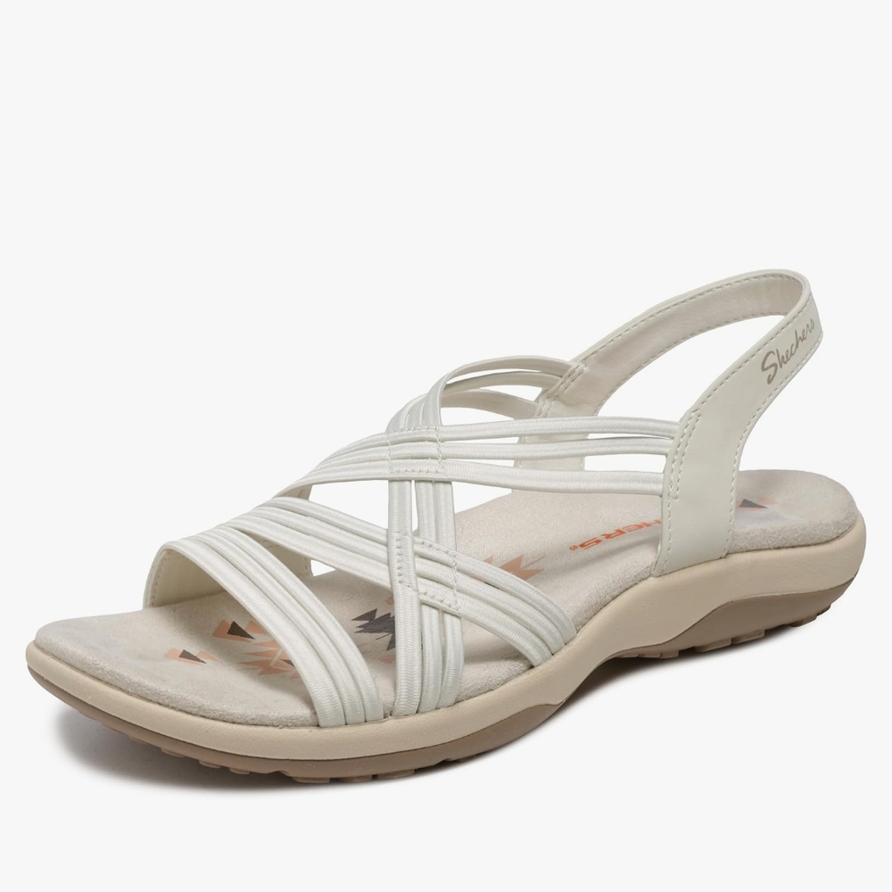 VGUC Skechers White and Tan Reggae Slim Simply Stretch Sandals Size 10